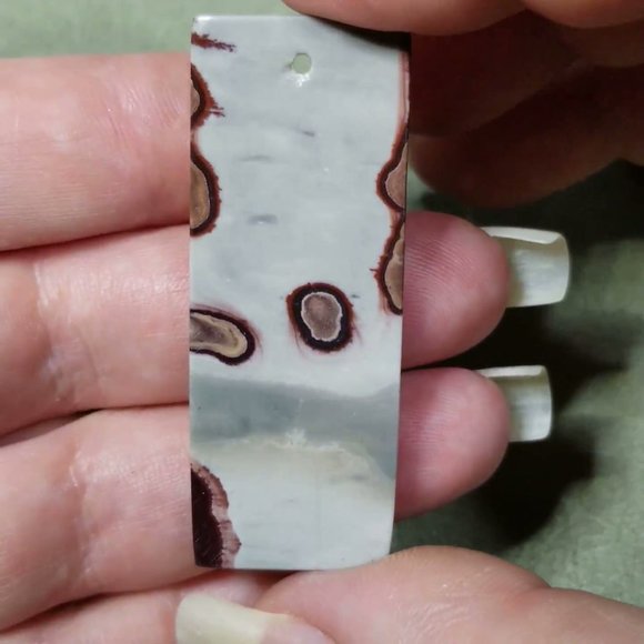 Red and Grey Chohua Jasper * Drilled Cabochon Pendant Stone * 57 x 21.5 x 7.5mm - Picture 8 of 12